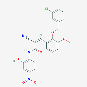 molecular formula C24H18ClN3O6 B2679530 (Z)-3-[2-[(3-Chlorophenyl)methoxy]-3-methoxyphenyl]-2-cyano-N-(2-hydroxy-4-nitrophenyl)prop-2-enamide CAS No. 522655-88-5