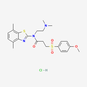 molecular formula C23H30ClN3O4S2 B2679540 N-(2-(dimethylamino)ethyl)-N-(4,7-dimethylbenzo[d]thiazol-2-yl)-3-((4-methoxyphenyl)sulfonyl)propanamide hydrochloride CAS No. 1215457-41-2