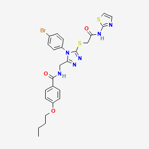 molecular formula C25H25BrN6O3S2 B2679553 N-((4-(4-bromophenyl)-5-((2-oxo-2-(thiazol-2-ylamino)ethyl)thio)-4H-1,2,4-triazol-3-yl)methyl)-4-butoxybenzamide CAS No. 393874-76-5