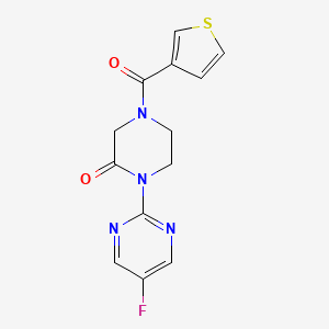 molecular formula C13H11FN4O2S B2679565 1-(5-Fluoropyrimidin-2-yl)-4-(thiophene-3-carbonyl)piperazin-2-one CAS No. 2309185-97-3