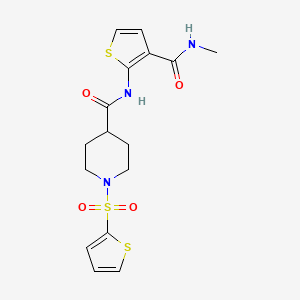 molecular formula C16H19N3O4S3 B2679572 N-(3-(methylcarbamoyl)thiophen-2-yl)-1-(thiophen-2-ylsulfonyl)piperidine-4-carboxamide CAS No. 900001-20-9