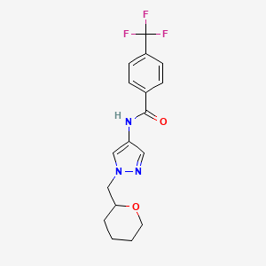 molecular formula C17H18F3N3O2 B2679596 N-(1-((tetrahydro-2H-pyran-2-yl)methyl)-1H-pyrazol-4-yl)-4-(trifluoromethyl)benzamide CAS No. 2034556-82-4