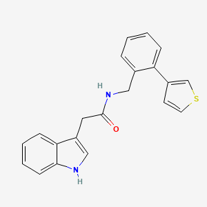 molecular formula C21H18N2OS B2679623 2-(1H-indol-3-yl)-N-(2-(thiophen-3-yl)benzyl)acetamide CAS No. 1797713-80-4