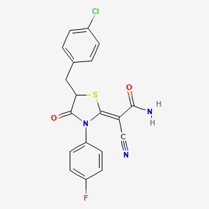 molecular formula C19H13ClFN3O2S B2679645 (Z)-2-(5-(4-氯苄基)-3-(4-氟苯基)-4-氧代噻唑烷-2-基亚甲基)-2-氰基乙酰胺 CAS No. 853740-72-4