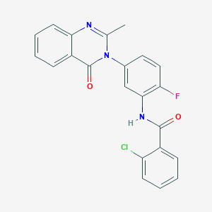 molecular formula C22H15ClFN3O2 B2679646 2-氯-N-(2-氟-5-(2-甲基-4-氧代喹唑啉-3(4H)-基)苯基)苯甲酰胺 CAS No. 899980-27-9