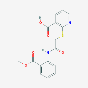 molecular formula C16H14N2O5S B2679665 2-((2-((2-(Methoxycarbonyl)phenyl)amino)-2-oxoethyl)thio)nicotinic acid CAS No. 852695-21-7