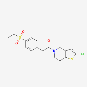 molecular formula C18H20ClNO3S2 B2679673 1-(2-chloro-6,7-dihydrothieno[3,2-c]pyridin-5(4H)-yl)-2-(4-(isopropylsulfonyl)phenyl)ethanone CAS No. 2034287-51-7