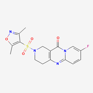 molecular formula C16H15FN4O4S B2679680 2-((3,5-dimethylisoxazol-4-yl)sulfonyl)-8-fluoro-3,4-dihydro-1H-dipyrido[1,2-a:4',3'-d]pyrimidin-11(2H)-one CAS No. 2034368-38-0