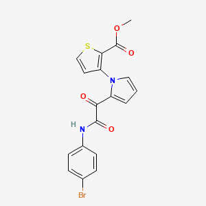 molecular formula C18H13BrN2O4S B2679689 甲酸甲酯 3-{2-[2-(4-溴苯胺基)-2-氧代乙酰]-1H-吡咯-1-基}-2-噻吩甲酸酯 CAS No. 477857-81-1