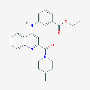 molecular formula C25H27N3O3 B2679706 Ethyl 3-((2-(4-methylpiperidine-1-carbonyl)quinolin-4-yl)amino)benzoate CAS No. 1226453-83-3