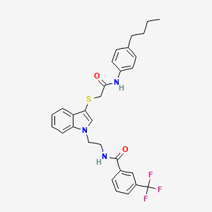 molecular formula C30H30F3N3O2S B2679729 N-{2-[3-({[(4-butylphenyl)carbamoyl]methyl}sulfanyl)-1H-indol-1-yl]ethyl}-3-(trifluoromethyl)benzamide CAS No. 851714-84-6