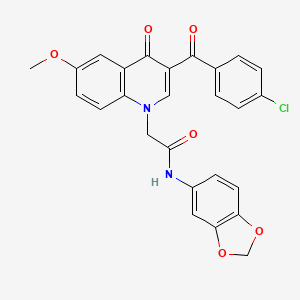 molecular formula C26H19ClN2O6 B2679735 N-(2H-1,3-benzodioxol-5-yl)-2-[3-(4-chlorobenzoyl)-6-methoxy-4-oxo-1,4-dihydroquinolin-1-yl]acetamide CAS No. 866342-73-6