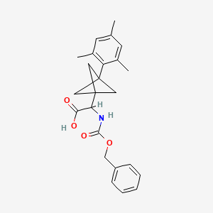 molecular formula C24H27NO4 B2679744 2-(Phenylmethoxycarbonylamino)-2-[3-(2,4,6-trimethylphenyl)-1-bicyclo[1.1.1]pentanyl]acetic acid CAS No. 2287271-41-2