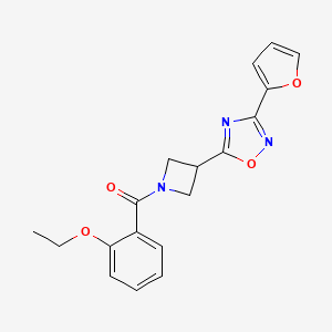 molecular formula C18H17N3O4 B2679769 (2-Ethoxyphenyl)(3-(3-(furan-2-yl)-1,2,4-oxadiazol-5-yl)azetidin-1-yl)methanone CAS No. 1428379-90-1