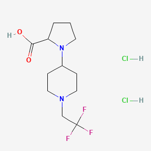 molecular formula C12H21Cl2F3N2O2 B2679772 1-[1-(2,2,2-三氟乙基)哌啶-4-基]吡咯啉-2-甲酸二盐酸盐 CAS No. 1485747-67-8