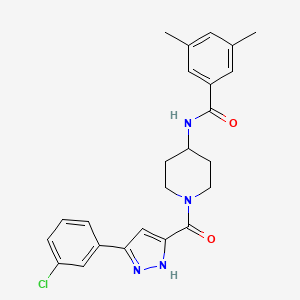 molecular formula C24H25ClN4O2 B2679782 N-(1-(3-(3-chlorophenyl)-1H-pyrazole-5-carbonyl)piperidin-4-yl)-3,5-dimethylbenzamide CAS No. 1319128-16-9