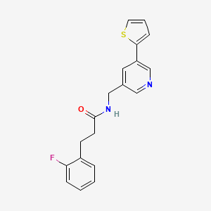 molecular formula C19H17FN2OS B2679787 3-(2-fluorophenyl)-N-((5-(thiophen-2-yl)pyridin-3-yl)methyl)propanamide CAS No. 2034434-23-4