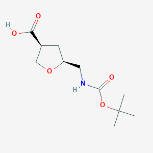 molecular formula C11H19NO5 B2679791 rac-(3R,5R)-5-({[(tert-butoxy)carbonyl]amino}methyl)oxolane-3-carboxylicacid CAS No. 2126144-20-3