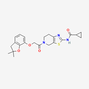 molecular formula C22H25N3O4S B2679795 N-(5-(2-((2,2-dimethyl-2,3-dihydrobenzofuran-7-yl)oxy)acetyl)-4,5,6,7-tetrahydrothiazolo[5,4-c]pyridin-2-yl)cyclopropanecarboxamide CAS No. 1351644-35-3