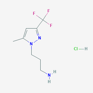 molecular formula C8H13ClF3N3 B2679838 3-[5-Methyl-3-(trifluoromethyl)-1H-pyrazol-1-yl]propan-1-amine hydrochloride CAS No. 1432036-19-5