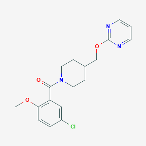 molecular formula C18H20ClN3O3 B2679840 (5-Chloro-2-methoxyphenyl)-[4-(pyrimidin-2-yloxymethyl)piperidin-1-yl]methanone CAS No. 2379953-51-0