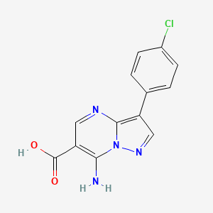 molecular formula C13H9ClN4O2 B2679850 7-Amino-3-(4-chlorophenyl)pyrazolo[1,5-a]pyrimidine-6-carboxylic acid CAS No. 692287-68-6