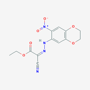 molecular formula C13H12N4O6 B2679861 (Z)-ethyl 2-cyano-2-(2-(7-nitro-2,3-dihydrobenzo[b][1,4]dioxin-6-yl)hydrazono)acetate CAS No. 301357-22-2