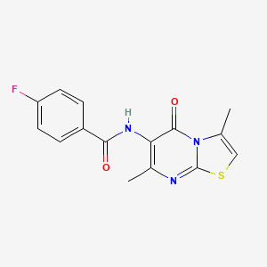 molecular formula C15H12FN3O2S B2679862 N-(3,7-dimethyl-5-oxo-5H-[1,3]thiazolo[3,2-a]pyrimidin-6-yl)-4-fluorobenzamide CAS No. 946250-28-8