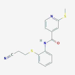 molecular formula C16H15N3OS2 B2679863 N-[2-(2-Cyanoethylsulfanyl)phenyl]-2-methylsulfanylpyridine-4-carboxamide CAS No. 1935784-32-9
