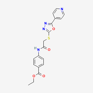 molecular formula C18H16N4O4S B2679870 Ethyl 4-[2-(5-(4-pyridyl)-1,3,4-oxadiazol-2-ylthio)acetylamino]benzoate CAS No. 489402-85-9