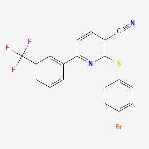 molecular formula C19H10BrF3N2S B2679874 2-[(4-Bromophenyl)sulfanyl]-6-[3-(trifluoromethyl)phenyl]nicotinonitrile CAS No. 252060-02-9