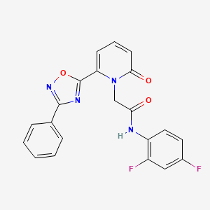 molecular formula C21H14F2N4O3 B2679893 N-(2,4-二氟苯基)-2-(2-氧代-6-(3-苯基-1,2,4-噁二唑-5-基)吡啶-1(2H)-基)乙酰胺 CAS No. 1251691-71-0