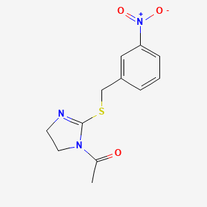 molecular formula C12H13N3O3S B2679894 1-(2-((3-nitrobenzyl)thio)-4,5-dihydro-1H-imidazol-1-yl)ethanone CAS No. 851808-40-7