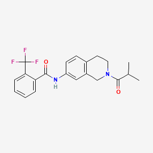 molecular formula C21H21F3N2O2 B2679900 N-[2-(2-甲基丙酰)-1,2,3,4-四氢异喹啉-7-基]-2-(三氟甲基)苯甲酰胺 CAS No. 955737-96-9