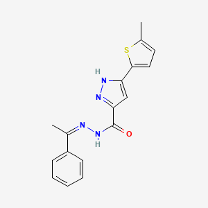 molecular formula C17H16N4OS B2679904 (Z)-3-(5-甲基噻吩-2-基)-N'-(1-苯乙基亚甲基)-1H-吡唑-5-甲酰肼 CAS No. 303107-74-6