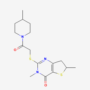 molecular formula C16H23N3O2S2 B2679907 3,6-dimethyl-2-((2-(4-methylpiperidin-1-yl)-2-oxoethyl)thio)-6,7-dihydrothieno[3,2-d]pyrimidin-4(3H)-one CAS No. 688353-16-4