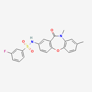 molecular formula C21H17FN2O4S B2679910 N-(8,10-二甲基-11-氧代-10,11-二氢二苯并[b,f][1,4]噁唑-2-基)-3-氟苯磺酰胺 CAS No. 922094-72-2