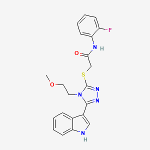 molecular formula C21H20FN5O2S B2679933 2-((5-(1H-吲哚-3-基)-4-(2-甲氧基乙基)-4H-1,2,4-三唑-3-基)硫代)-N-(2-氟苯基)乙酰胺 CAS No. 852144-65-1