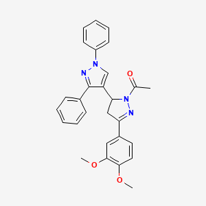 1-[5-(3,4-Dimethoxyphenyl)-3-(1,3-diphenylpyrazol-4-yl)-3,4-dihydropyrazol-2-yl]ethanone