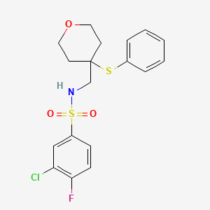 3-chloro-4-fluoro-N-((4-(phenylthio)tetrahydro-2H-pyran-4-yl)methyl)benzenesulfonamide