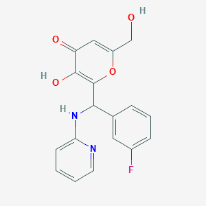 molecular formula C18H15FN2O4 B2679964 2-[(3-Fluorophenyl)-(2-pyridinylamino)methyl]-3-hydroxy-6-(hydroxymethyl)-4-pyranone CAS No. 690641-38-4