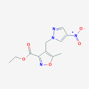 molecular formula C11H12N4O5 B2679971 Ethyl 5-methyl-4-((4-nitro-1H-pyrazol-1-yl)methyl)isoxazole-3-carboxylate CAS No. 1020723-98-1