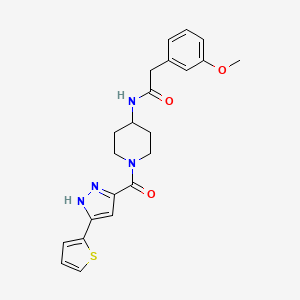 molecular formula C22H24N4O3S B2679979 2-(3-methoxyphenyl)-N-(1-(3-(thiophen-2-yl)-1H-pyrazole-5-carbonyl)piperidin-4-yl)acetamide CAS No. 1296272-80-4