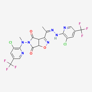 molecular formula C20H13Cl2F6N7O3 B2679980 3-{2-[3-chloro-5-(trifluoromethyl)-2-pyridinyl]ethanehydrazonoyl}-5-[[3-chloro-5-(trifluoromethyl)-2-pyridinyl](methyl)amino]-3aH-pyrrolo[3,4-d]isoxazole-4,6(5H,6aH)-dione CAS No. 337920-32-8