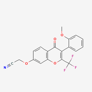 molecular formula C19H12F3NO4 B2679987 2-((3-(2-methoxyphenyl)-4-oxo-2-(trifluoromethyl)-4H-chromen-7-yl)oxy)acetonitrile CAS No. 496037-22-0