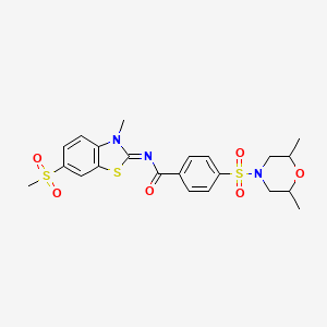 molecular formula C22H25N3O6S3 B2679990 (Z)-4-((2,6-二甲基吗啉磺酰基)-N-(3-甲基-6-(甲磺酰基)苯并[d]噻唑-2(3H)-基亚亚甲基)苯甲酰胺 CAS No. 683237-93-6