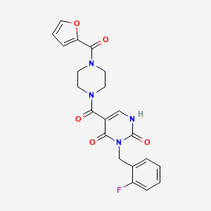 molecular formula C21H19FN4O5 B2680081 3-(2-fluorobenzyl)-5-(4-(furan-2-carbonyl)piperazine-1-carbonyl)pyrimidine-2,4(1H,3H)-dione CAS No. 1396686-00-2