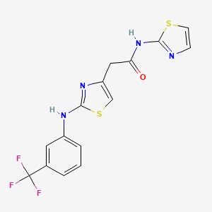 molecular formula C15H11F3N4OS2 B2680088 N-(thiazol-2-yl)-2-(2-((3-(trifluoromethyl)phenyl)amino)thiazol-4-yl)acetamide CAS No. 1105211-18-4