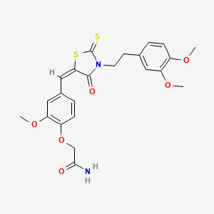 molecular formula C23H24N2O6S2 B2680094 (E)-2-(4-((3-(3,4-二甲氧基苯乙基)-4-氧代-2-硫代噻唑烷-5-基亚甲基)甲基)-2-甲氧基苯氧基)乙酰胺 CAS No. 861427-86-3