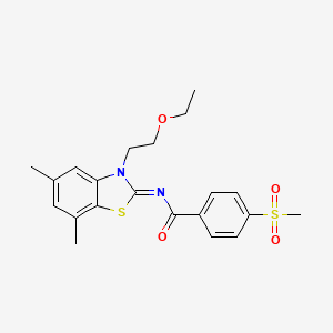 molecular formula C21H24N2O4S2 B2680113 (Z)-N-(3-(2-ethoxyethyl)-5,7-dimethylbenzo[d]thiazol-2(3H)-ylidene)-4-(methylsulfonyl)benzamide CAS No. 896354-15-7